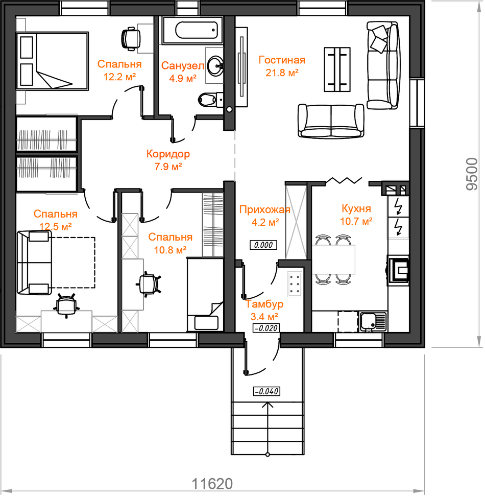 Небольшой одноэтажный каркасный дом. Arplans.ru - проекты домов Дзен